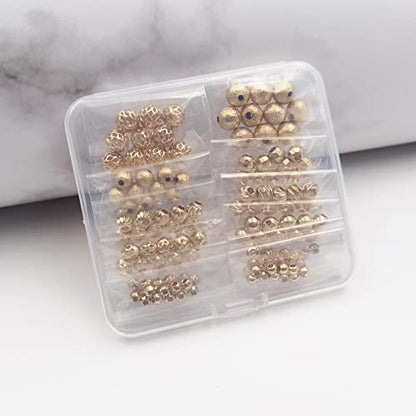 INSPIRELLE 120pcs Spacer Beads Gold Plated Round and Oval Beads | Long-Lasting for Jewelry Bracelet Necklace Making - color: 120x Round Oval
