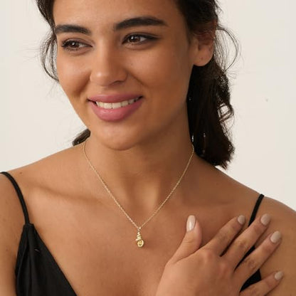 Dainty Gold Necklace: 14k Gold Plated Dianty Boots Bow Sun Moon Horse Evil Eye Conch Seahorse Necklace for Women 16.5"+2" - color: Conch