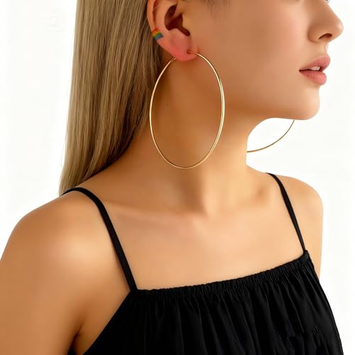 Hypoallergenic Big Hoop Earrings for Women Men - 10cm Lightweight Geometric Thin Circle Earrings, Nickel-Free Statement Ear Jewelry - color: Gold
