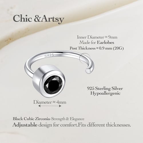 CHIC & ARTSY 925 Sterling Silver Half Hoop Earrings for Women, Dainty Huggie Hoops with Synthetic Opal, Moonstone, CZ & Gemstones, Lightweight Comfort Fit Everyday Elegant Jewelry - color: CZ/Black