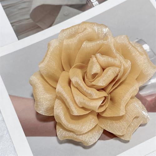 Flash Camellia Flower Brooch Pin for Women Men Elegant Texture Fabric Dahlia Rose Floral Brooches Lapel Pins Dainty Wedding Holiday Party Costume Dress Accessories Jewelry - color: Light Gold-Tone