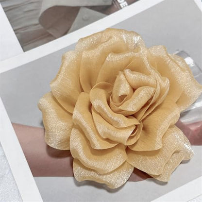 Flash Camellia Flower Brooch Pin for Women Men Elegant Texture Fabric Dahlia Rose Floral Brooches Lapel Pins Dainty Wedding Holiday Party Costume Dress Accessories Jewelry - color: Light Gold-Tone
