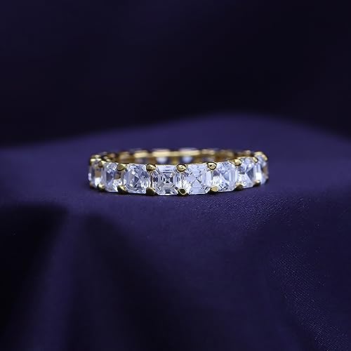 Jewel Zone US Asscher Cut White Cubic Zirconia Eternity Band Ring in 14k Gold Over Sterling Silver - color: yellow-gold-plated-silver