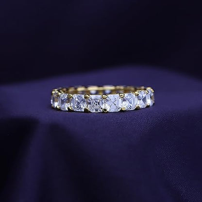 Jewel Zone US Asscher Cut White Cubic Zirconia Eternity Band Ring in 14k Gold Over Sterling Silver - color: yellow-gold-plated-silver