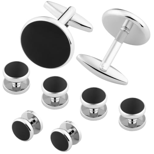 GWD Mens Cufflinks Stainless Steel Tuxedo Shirt Studs Set with Gift Box Black Cuff link Jewelry Gift Wedding Business - style: silver
