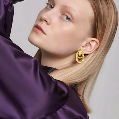 Gold Geometric Clip On Earrings for Women Chunky Gold Knot Link Clip Earrings Trendy Jewelry - color: Gold-A