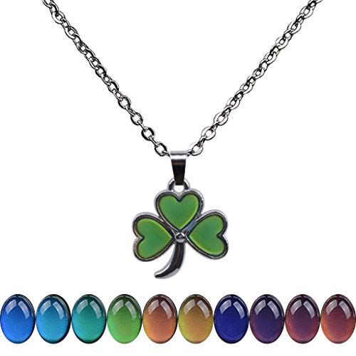 FM FM42 Temperature Sensing Color Changing Pendant Necklace with 19.29" Stainless Steel Rolo Chain - color: Clover