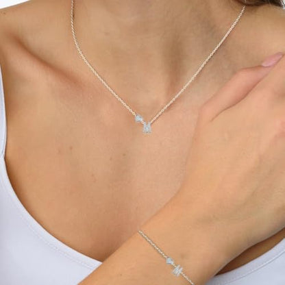Gold Bracelets For Women Heart Initial Letter Pendant Necklace and Bracelet Set Personalized Jewelry Sets for Women Birthday Gifts for Mom Her Daughter Initial Necklace 14K Silver Plated - style: Silver-M