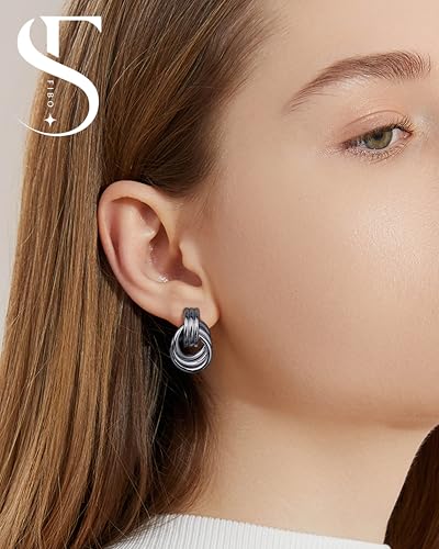 FIBO STEEL 1 Pair Clip On Earrings for Women Non Pierced Ears | Chunky Knot Link, Geometric Statement Colorful Dangle Clip Earrings, Trendy Jewelry Gift - color: Knot Grey