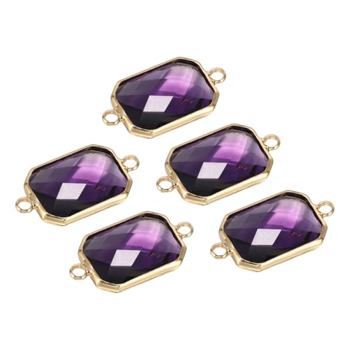 PATIKIL Birthstone Connector Link, Diamond Clear Charm Links, Glass Jewelry Findings Crystal Bead Link for Drop Dangle Pendants Necklace Bracelet Earring - color: Purple