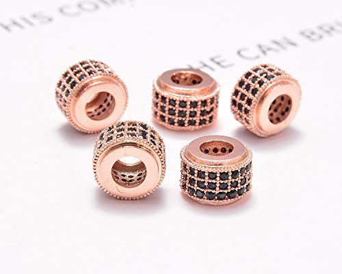 AD Beads Zircon Pave Rhinestones Big Hole Rondelle Spacer Beads 6x7mm 5Pcs Black on Rose Gold - color: 5 Pcs Black on Rose Gold 3 Row Rondelle (6x7mm)