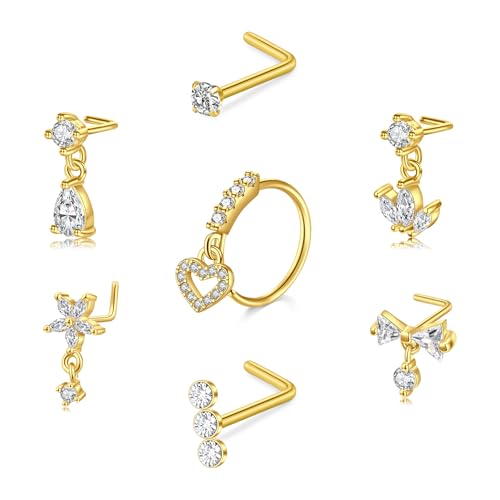Briana Williams 18G 20G Nose Rings for Women Nose Piercings Nose Rings Hoops Nose Studs Surgical Steel Nose Ring Silver Gold Nose Piercing Jewelry - color: D1 -18g, gold