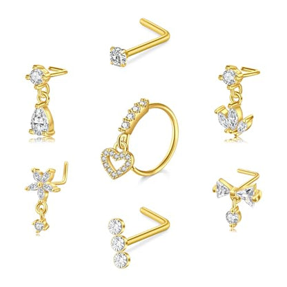 Briana Williams 18G 20G Nose Rings for Women Nose Piercings Nose Rings Hoops Nose Studs Surgical Steel Nose Ring Silver Gold Nose Piercing Jewelry - color: D1 -18g, gold