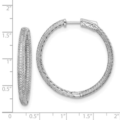 Diamond2Deal Sterling Silver 1.1mm Cubic Zirconia In and Out Round Hinged Hoop Earrings Len-1.49 In, Wid-1.44 In
