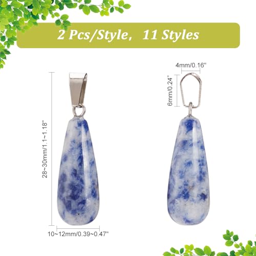 PH PandaHall 24pcs Stone Pendant Oval Long Tears Water Drop Chakra Charm Semi-Precious Gemstone Rock for Necklace Jewelry Making - color: 12 Color Long Drop -24pcs