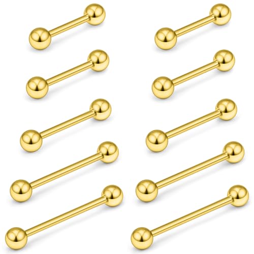 14G 16G Mix Size Tongue Rings Piercing Jewelry Stainless Surgical Steel Straight Barbell Nipple Tongue Ring Piercing Jewelry For Women Men 12MM 14MM 16MM 19MM 22MM Silver Black Gold - color: Gold, size: 16 Gauge-12MM/14MM/16MM/19MM/22MM