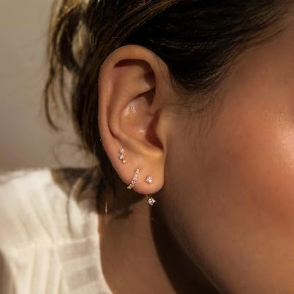 3 Pairs Dainty Small Earrings Set for Women Trendy, Birthstone Stud Huggie Hoop Jacket Stack for Cartilage Helix, Gold Plated Hypoallergenic Cute Women Fashion Accessories Western Jewelry Gifts - color: 06Purple Created Alexandrite-June (Gold)