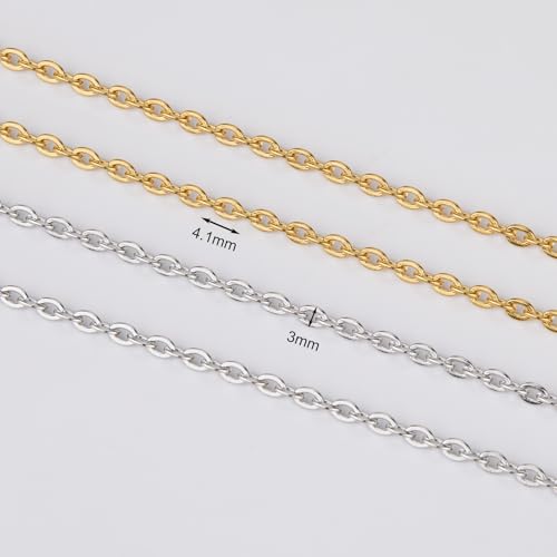SMYHTGLIF 32.8 Feet Stainless Steel Chain for Jewelry Making 2 Rolls Chain | Gold and Silver Jewelry Making Chains Craft Chain Roll Oval Cable Bulk Chain DIY Jewelry Supplies - size: 4.1×3mm