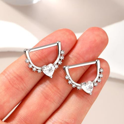 Melighting 14G Star Nipple Rings Steel 316L Nipple Piercing Jewelry Clear CZ Nipple Bars Clicker Nipple Barbell For Women Men 14mm