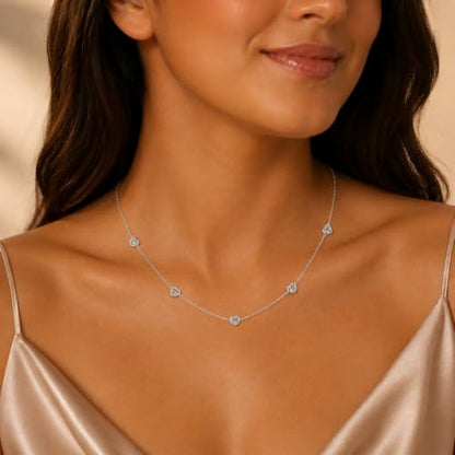 Dainty Silver Gold Necklaces for Women Cute Station Choker Simulated Diamond Necklace Simple Layering CZ Necklace Trendy Jewelry Gifts - color: Silver, style: Heart