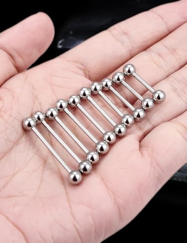 14G 16G Mix Size Tongue Rings Piercing Jewelry Stainless Surgical Steel Straight Barbell Nipple Tongue Ring Piercing Jewelry For Women Men 12MM 14MM 16MM 19MM 22MM Silver Black Gold - color: Silver, size: 16 Gauge-12MM/14MM/16MM/19MM/22MM