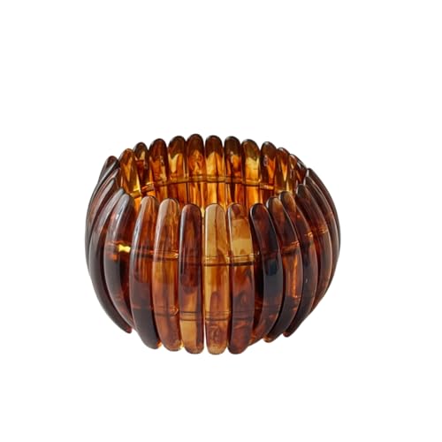 Boho Retro Acrylic Resin Stretch Bangle Bracelets Colorful Wide Chunky Irregular Geometric Tube Bead Wristband Statement Bracelet for Women Fashion Party Wedding Jewelry Gifts - color: Brown