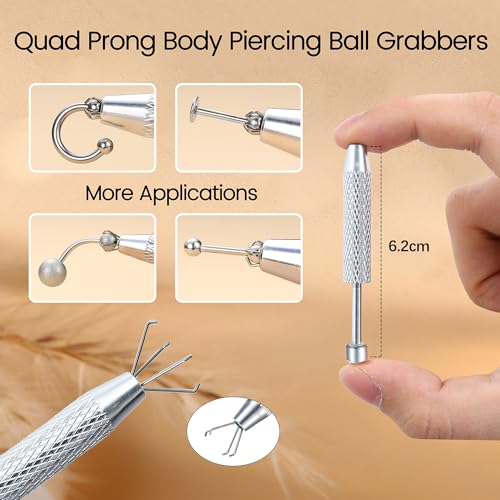 Piercing Ball Grabber Tool, 14-20G Taper for Changing Jewelry | Surgical Steel Flat Back Earrings Threader Tool Insertion Pin, Body Piercing Kit for Ear Rook Conch Nose Lip Jewelry Removal - style: Ball Grabber Tool