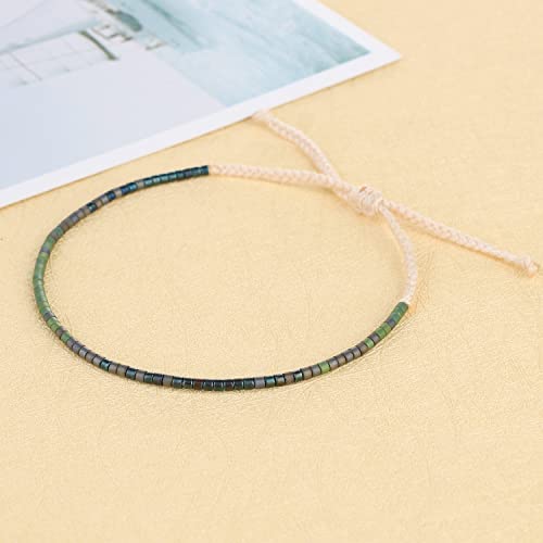 KELITCH Women Friendship Bracelet Seed Beads Miyuki Thin Strand Bracelets Adjustable Boho Jewelry - color: Green 88C