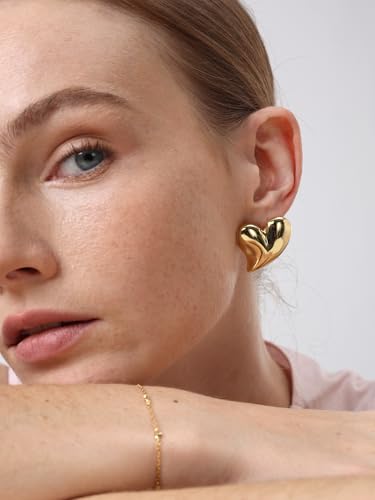 FRUMOS 18K Gold Plated Chunky Hoop Earrings for Women Fashion Thick Gold Hoops Set Jewelry for Birthday Christmas Gifts - color: Better Together Heart