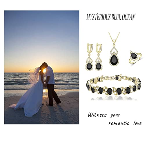 LMXXVJ Women Jewelry Set Platinum Plated Necklace Open Ring Earrings Bracelet Set,Birthday/Anniversary Mother’s Day Jewelry Gifts for Mom/Wife/Sister/Best Friend - color: Yellow Gold-Black