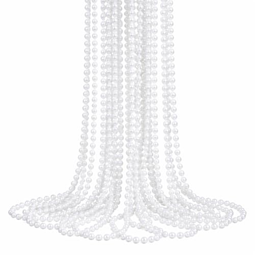 Sureio 12 Pack Fake Pearl Necklace Bulk Long Pearl Women's Girl's Jewelry 1920s White Pearls Party Favors Wedding Bridal Shower Tea Birthday Decorations