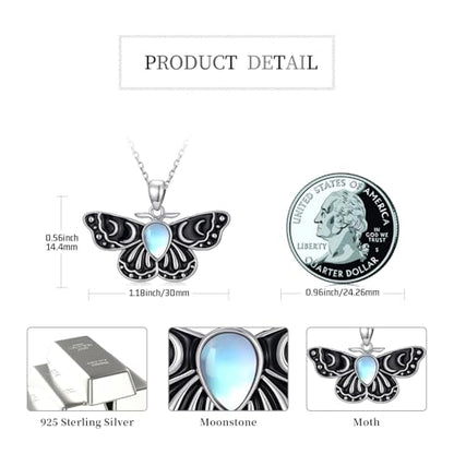 Sterling Silver Halloween Necklace Gothic Jewelry Gifts for Women Men - style: Moth-Moonstone