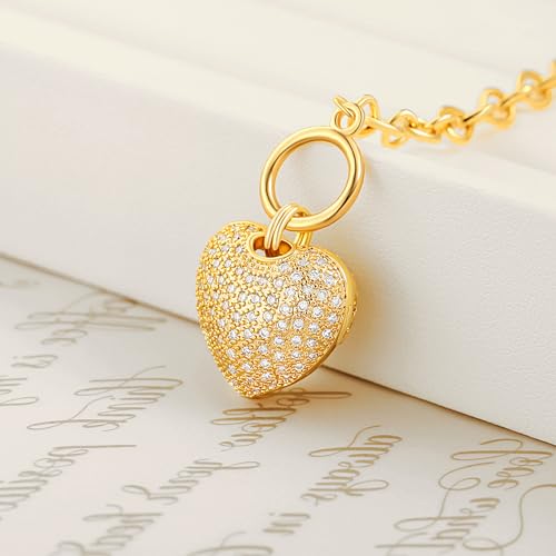 Aobei Pearl 18K Gold Plated Moon Star Lion Evil Eye Love Heart Cross Pendant Necklace Medallion Paperclip Chian Choker Layering Jewery for Women - color: Clear CZ Golden Heart