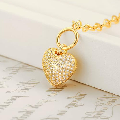 Aobei Pearl 18K Gold Plated Moon Star Lion Evil Eye Love Heart Cross Pendant Necklace Medallion Paperclip Chian Choker Layering Jewery for Women - color: Clear CZ Golden Heart