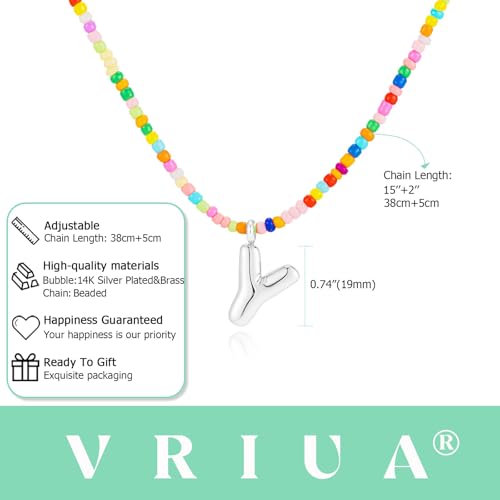 VRIUA Colorful Initial Necklaces for Women – Bubble Letter A-Z Necklace Handmade Beaded Necklace Dainty Initial Necklaces for Girls Kids - Teen Girls Gifts Trendy Jewelry - color: Silver, style: Y