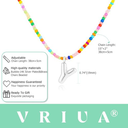 VRIUA Colorful Initial Necklaces for Women – Bubble Letter A-Z Necklace Handmade Beaded Necklace Dainty Initial Necklaces for Girls Kids - Teen Girls Gifts Trendy Jewelry - color: Silver, style: Y