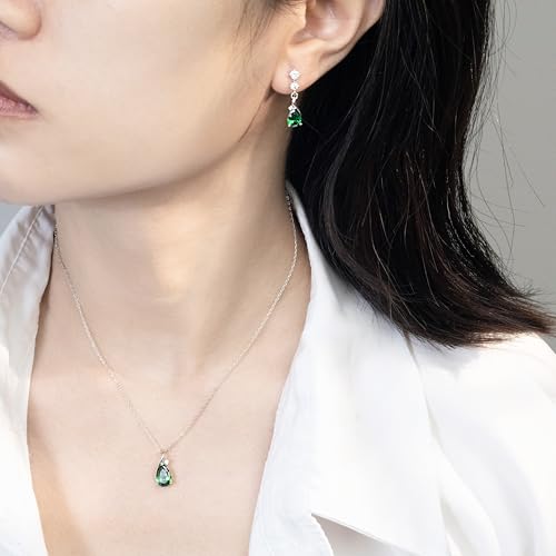 immobird 925 Sterling Silver Infinity Birthstone Jewelry Set Teardrop | Birthstone Necklace and Earring Set, Small Pear-shape Pendant, Drop Earring, Timeless Gift for Her, Daily Wear, Nice Gift Box - color: 05-May.