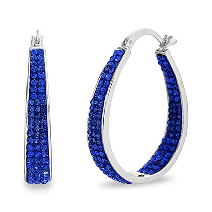 Devin Rose Oval Inside Outside Hoop Earrings for Women Faceted Sparkle Crystals - color: Blue