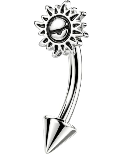 OUFER | Minions 16g Internally Threaded Eyebrow Piercing Jewelry | 316L Surgical Steel Minions Eye Sun Rook Earrings with 8mm Bar, Punk Design Helix Lip Piercing Jewelry for Women Men