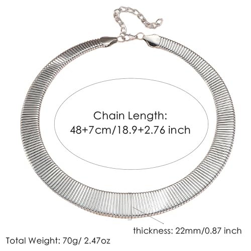 Chunky Gold Collar Choker Statement Necklace for Women Trendy | Gold Plated Layered Twist Flat Thick Snake Herringbone Chain African Torque Necklace Prom Boho Necklaces Party Jewelry Gift - style: Flat Herringbone Chain/Silver