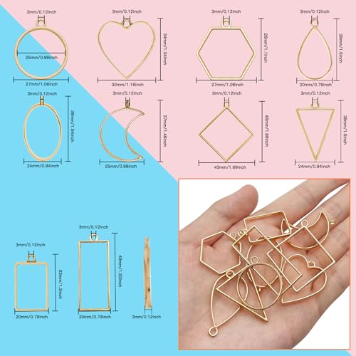 40pcs Open Bezel Pendants 10 Styles Hollow Frame Pendants Open Back Frame Pendant Geometric Hollow Bezel Pendant for Jewelry Making,Resin Casting,Pressed Flower,DIY Crafts(K Gold) - color: 40pcs;K Gold;10 Styles