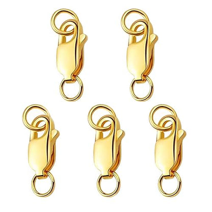 Lobster Clasps for Jewelry Making, 18k Gold Bracelet Clasps and Closures | 5Pcs Jewelry Clasp, Necklace Clasp, Lobster Claw Clasps with Jump Rings for DIY Necklace Bracelets 10mmx4mm - color: Gold