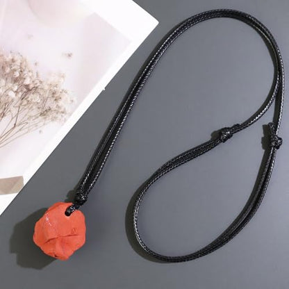 FANASY Natural Raw Crystal Necklace for Women Irregular Stone Necklaces Spiritual Gemstone Pendant with Adjustable Rope - color: Red Jasper