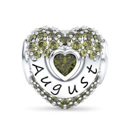Birthstone Charms Love Heart Openwork Bead Charm for Women Bracelets and Necklaces 925 Sterling Silver with 5A Cubic Zirconia,Jewelry Gifts Women - color: August Birthstone Charms