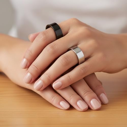Gold Rings for Women Non Tarnish Stackable Rhinestone Moon Star Rings Dainty Stacking Pearl Butterfly Midi Pinky Thumb Joint Finger Knuckle Ring Set Gold Non Tarnish Jewelry Gifts Trendy Stuff - color: N Silver Black Stackable Rings 2Pcs