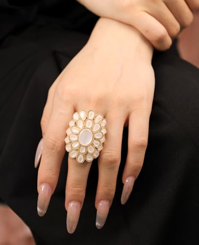 Elegant Big Crystal Flower Ring for Women Gold Rhinestone Floral Rings Open Finger Adjustable Crystal Flower Statement Ring Jewelry for Bridal Wedding - color: Flower 3