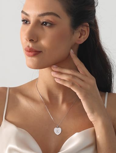 YL Initial Necklace 925 Sterling Silver Square/Round/Heart Letter Pendant A-Z Alphabet Polished Jewelry for Women - color: Letter-J, style: Heart Shaped