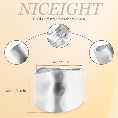 NICEIGHT 18K Gold Plated Chunky Bangle Bracelets for Women Gold Wide Cuff Bangle Bracelet Hammered Minimalist Thick Gold Wrist Wrap Bracelets - color: Silver Irregular Matte bracelet