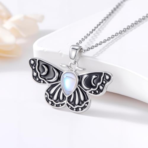 Sterling Silver Halloween Necklace Gothic Jewelry Gifts for Women Men - style: Moth-Moonstone