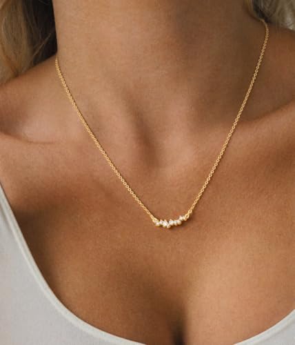 Gold Necklace for Women, Dainty 14K Gold Plated Pendant Necklaces for Women Trendy Simple Choker Chain Cubic Zirconia Circle/Interlocking/Sun/Pearl Necklace Fashion Jewelry Charm Gifts - color: Ten CZ Pendant